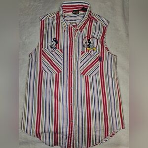 Vintage Disney Mickey Unlimited Sleeveless Button Down Shirt Sz Med Jerry Leigh